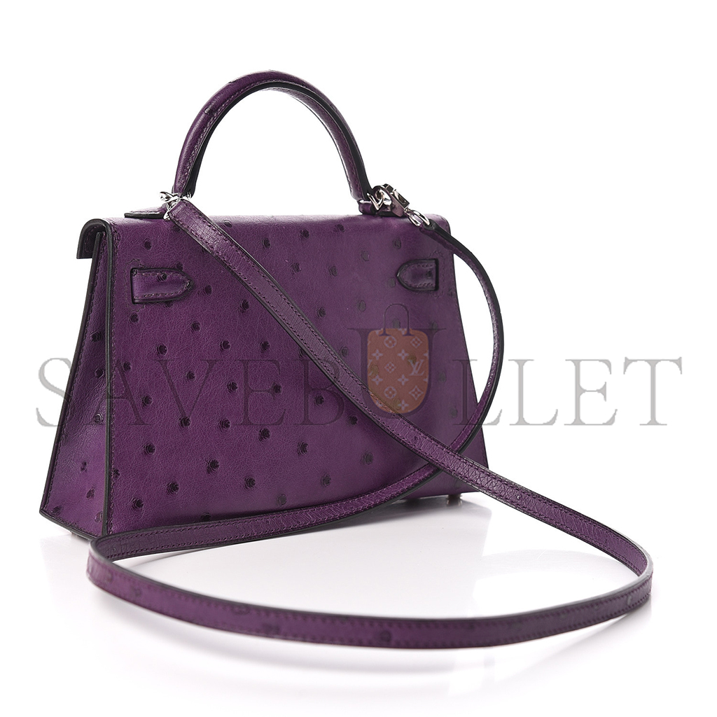 HERMÈS MASTER OSTRICH MINI KELLY II SELLIER VIOLINE (19*12*5.5cm)